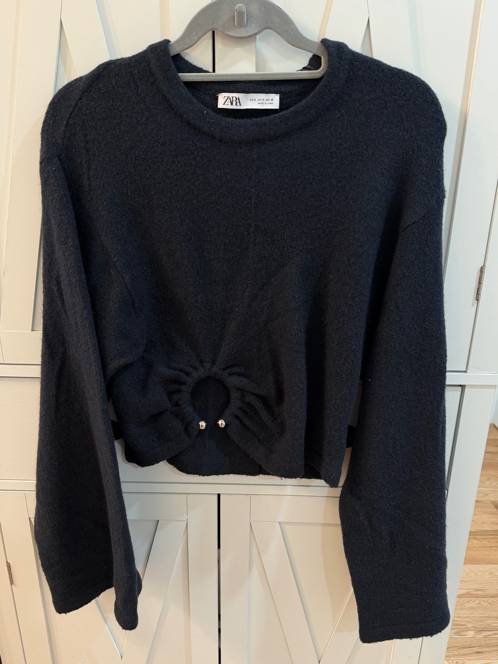 Zara navy cropped sweater with bell sleeves